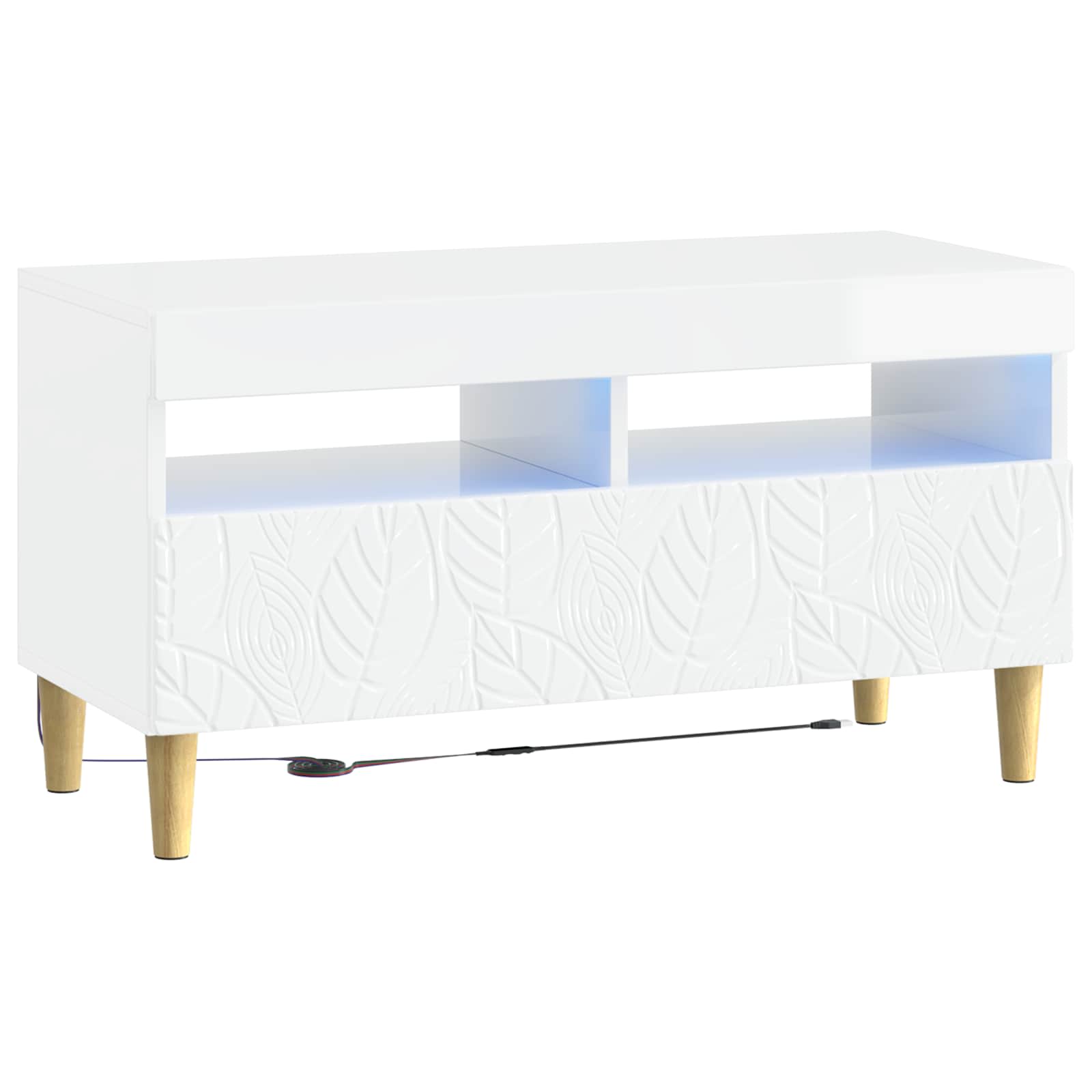 Meuble TV LED 5 pièces Blanc brillant Bois d'ingénierie