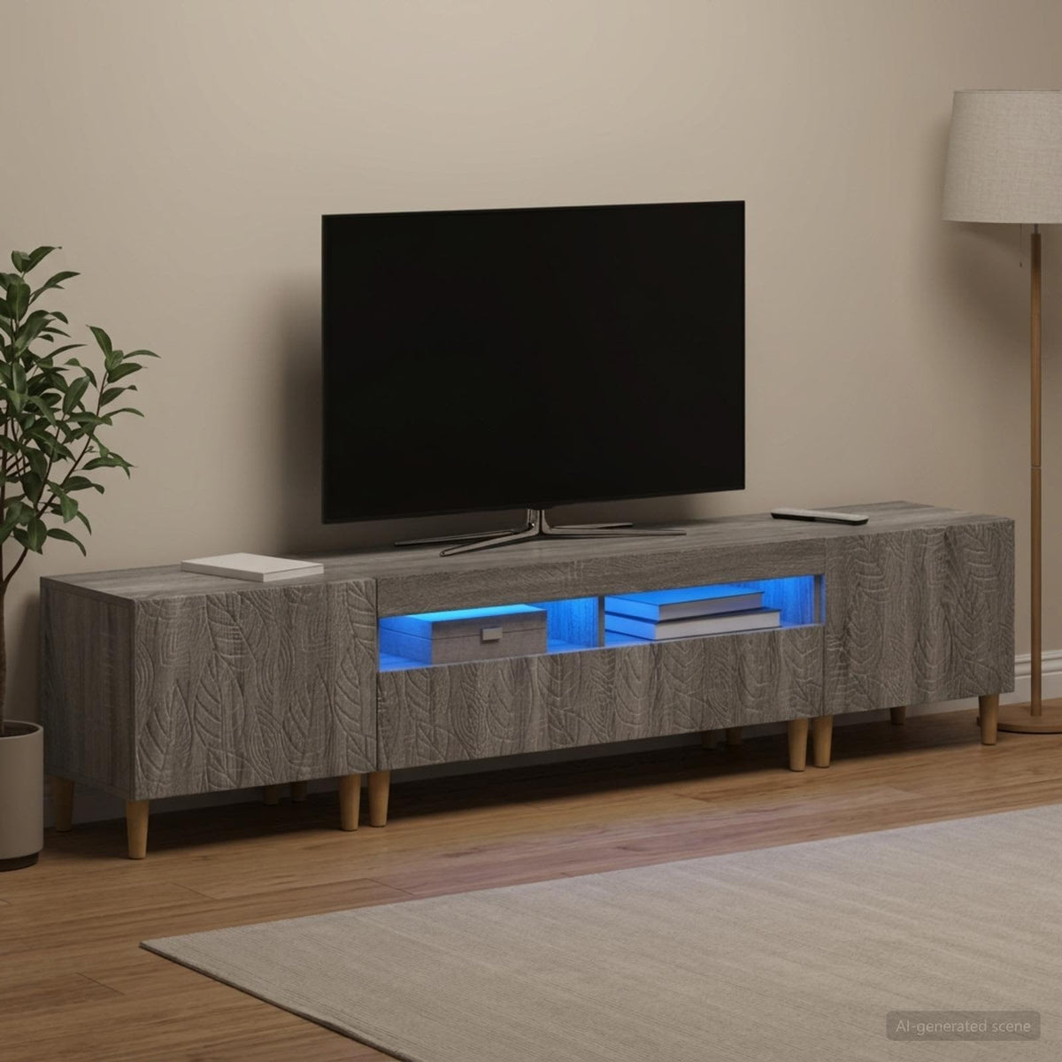 Ensemble de 3 Meubles TV LED DELFT Sonoma gris