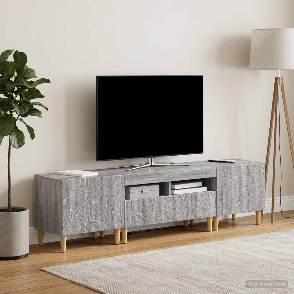 Ensemble de 3 Meubles TV LED DELFT Sonoma gris