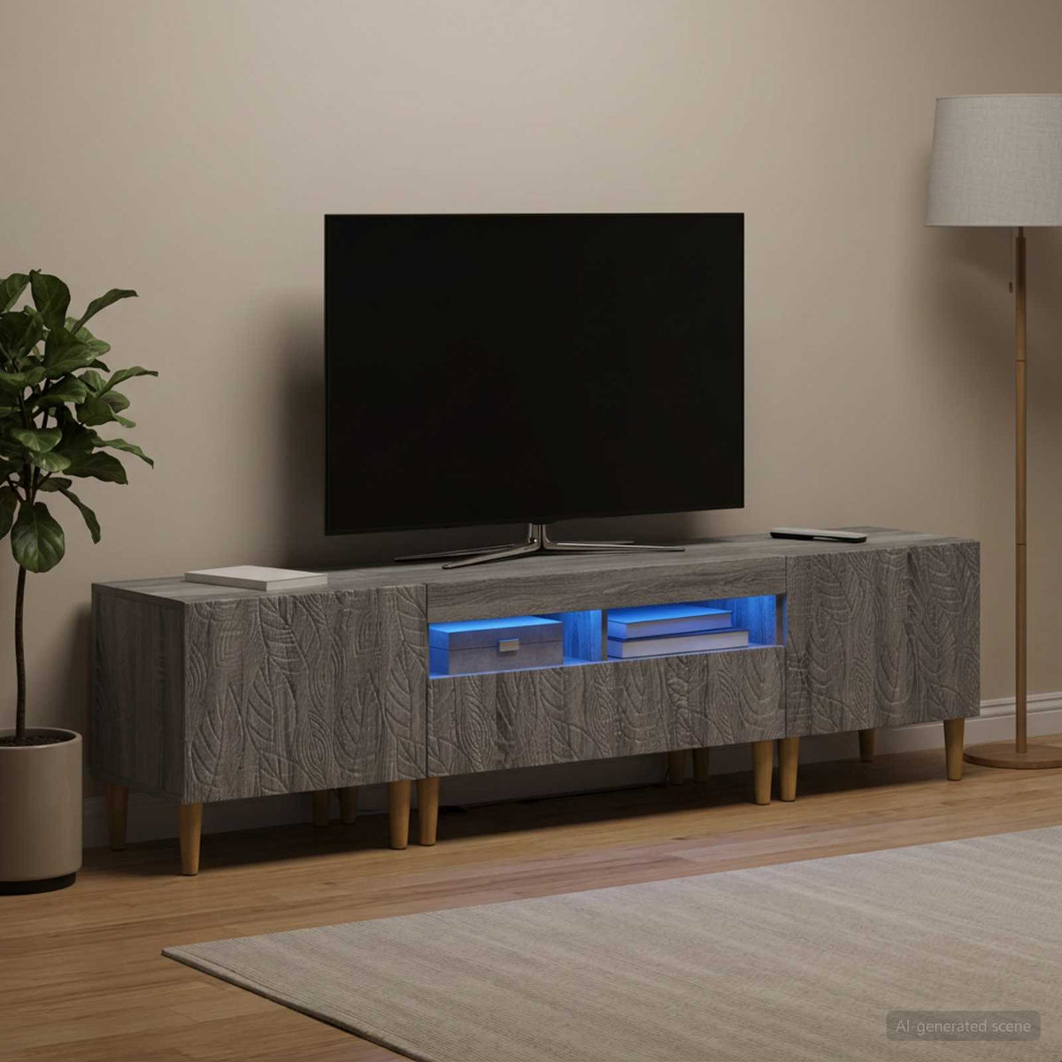 Ensemble de 3 Meubles TV LED DELFT Sonoma gris