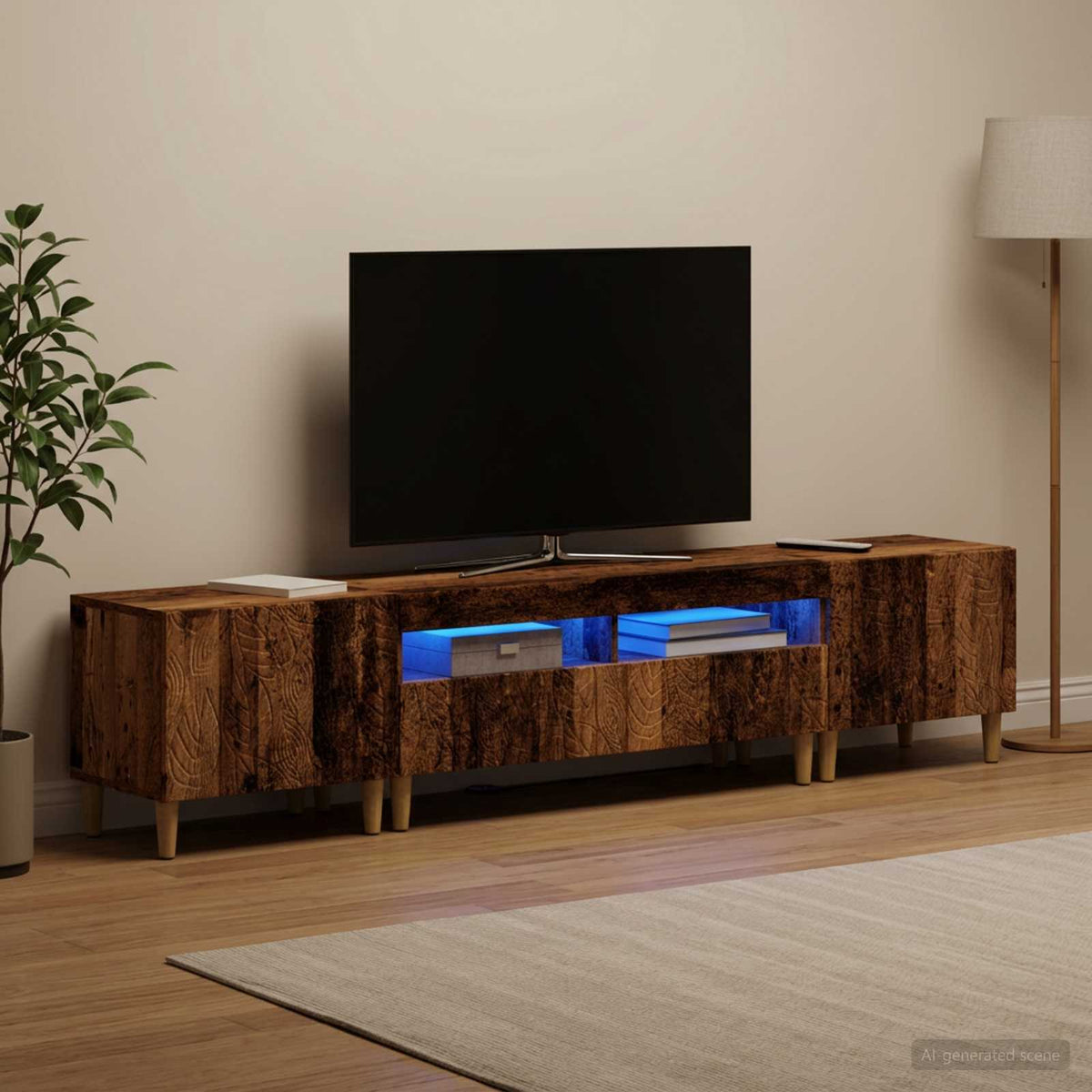 Ensemble de 3 Meubles TV LED DELFT Bois ancien