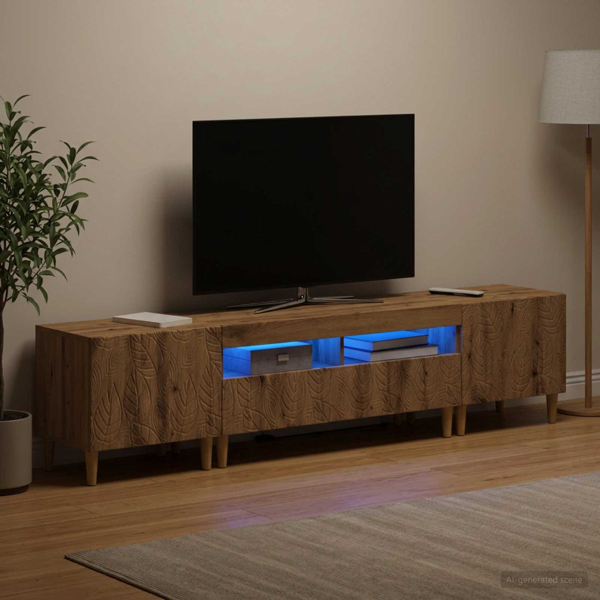Ensemble de 3 Meubles TV LED DELFT Chêne artisanal