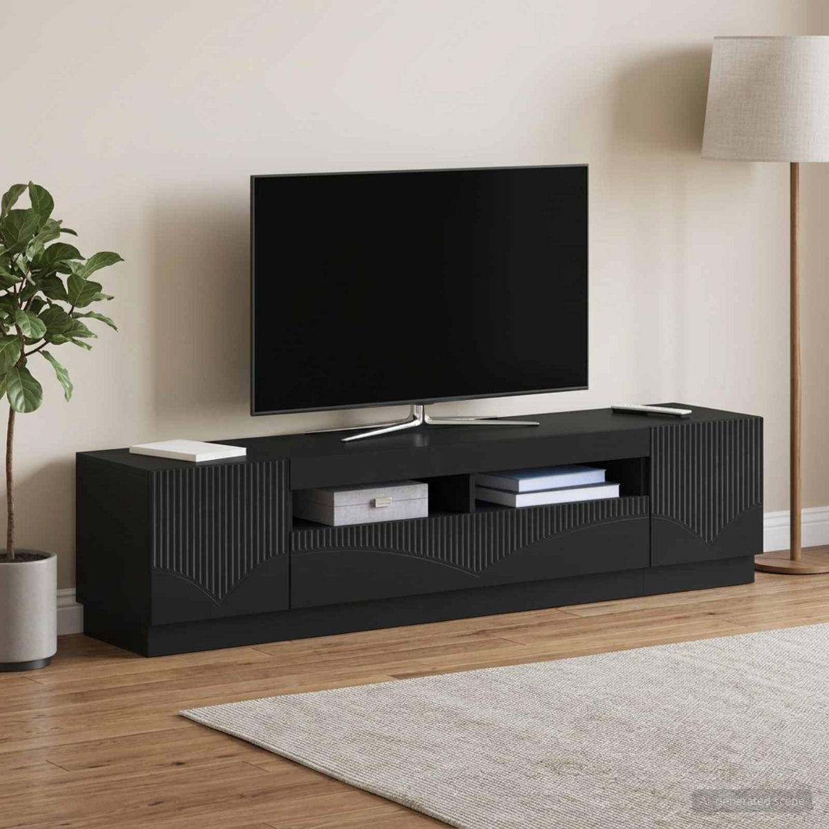 Meuble TV LED HOORN 3 pc Noir Bois d'ingénierie