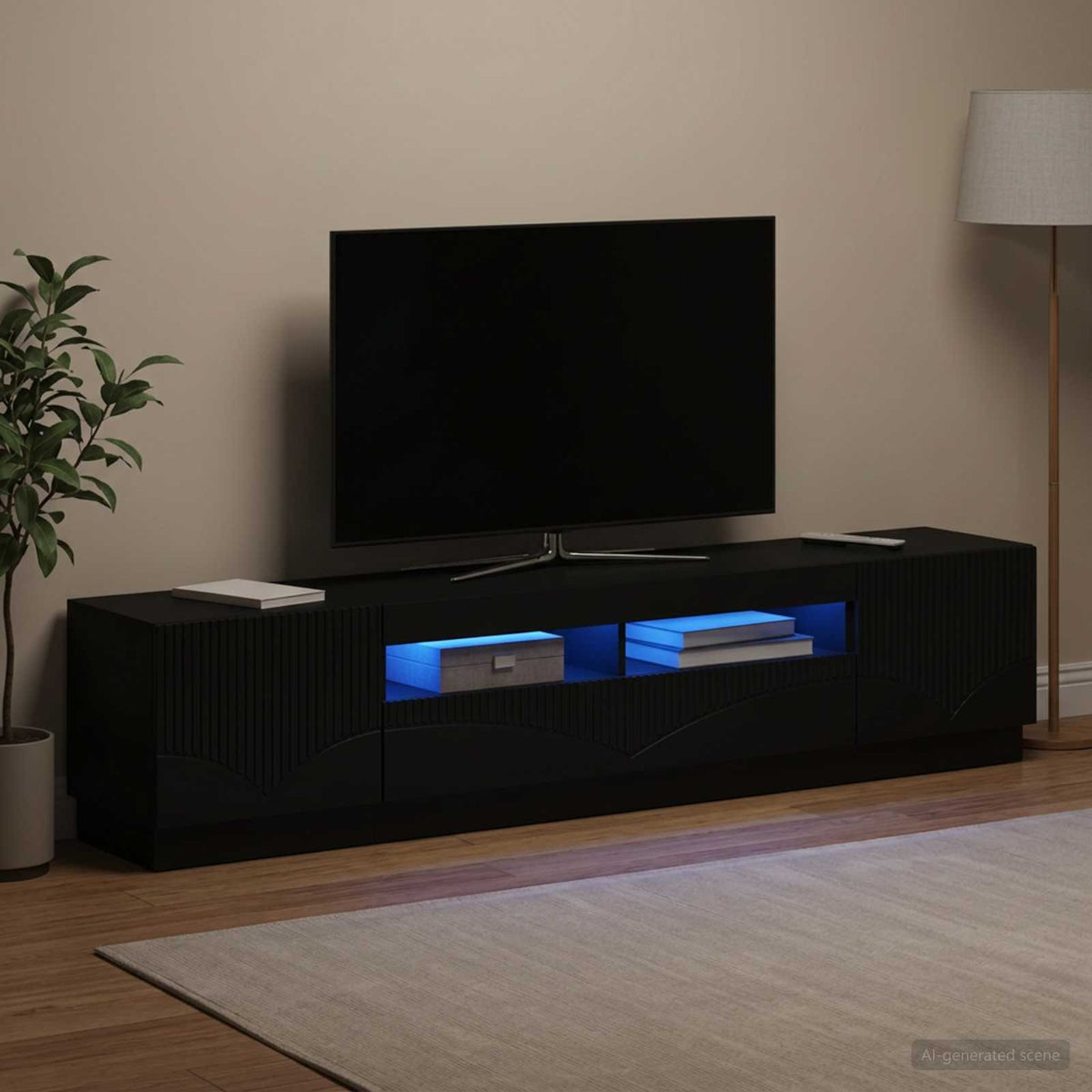 Meuble TV LED HOORN 3 pc Noir Bois d'ingénierie