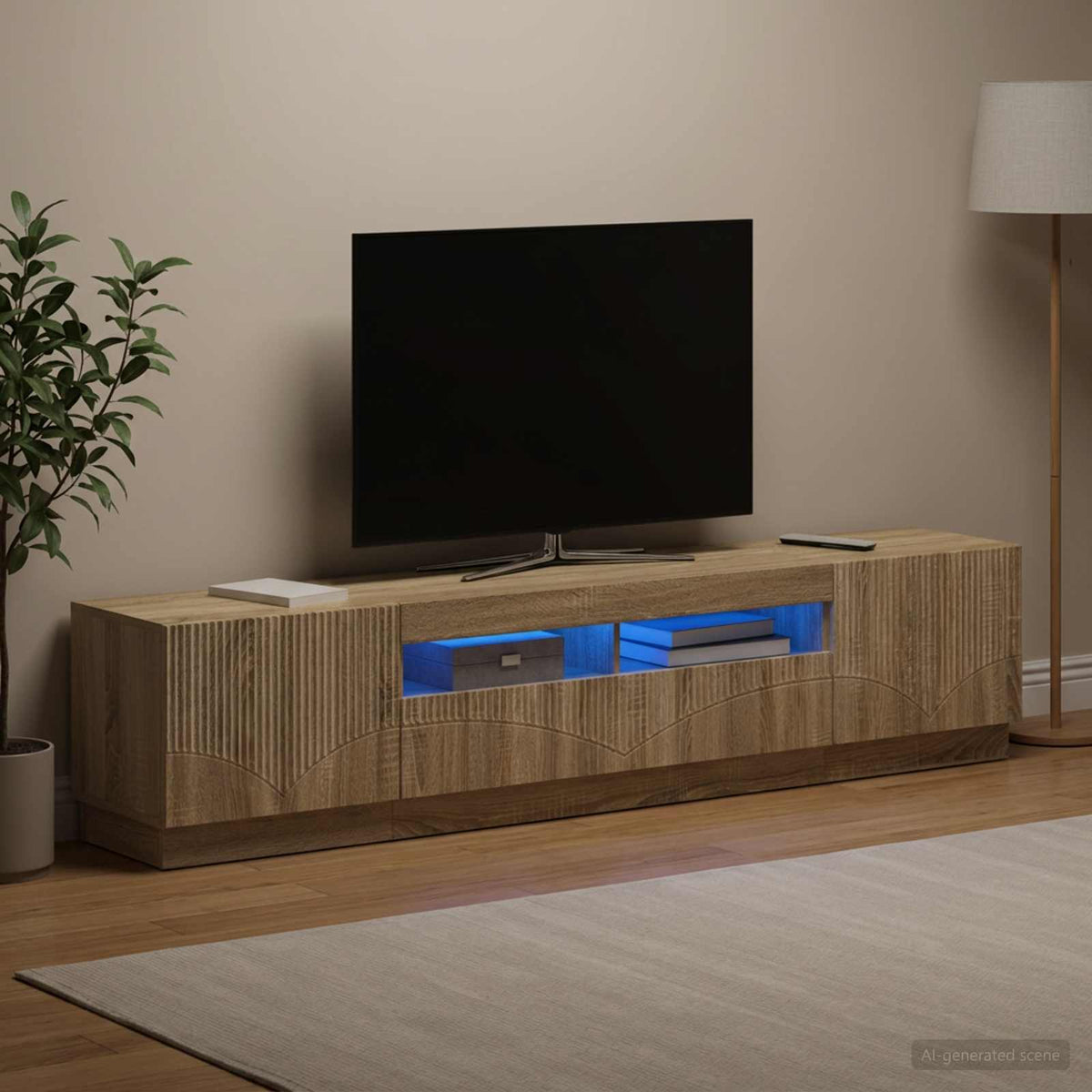 Meuble TV LED HOORN 3 pc Chêne Sonoma Bois d'ingénierie