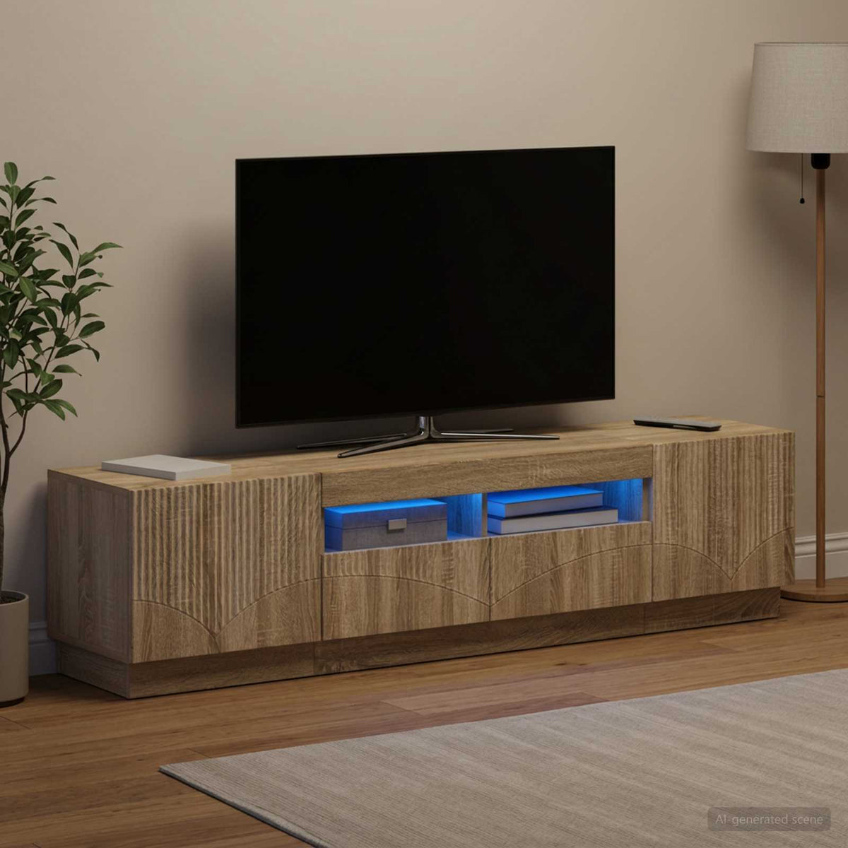 Meuble TV LED HOORN 3 pc Chêne Sonoma Bois d'ingénierie