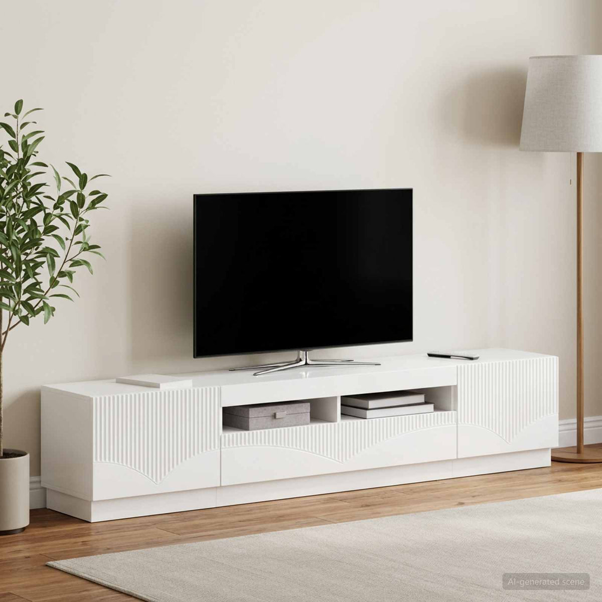 Meuble TV LED HOORN 3 pc Blanc brillant Bois d'ingénierie