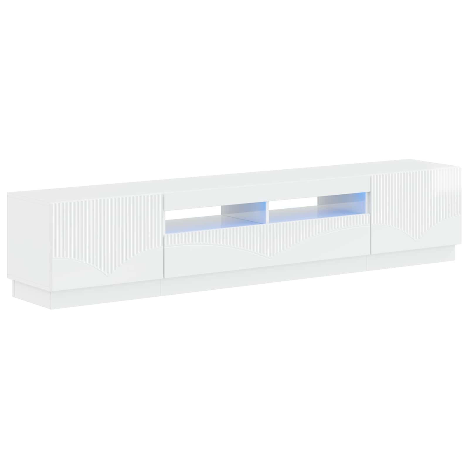 Meuble TV LED 5 pièces Blanc brillant Bois d'ingénierie