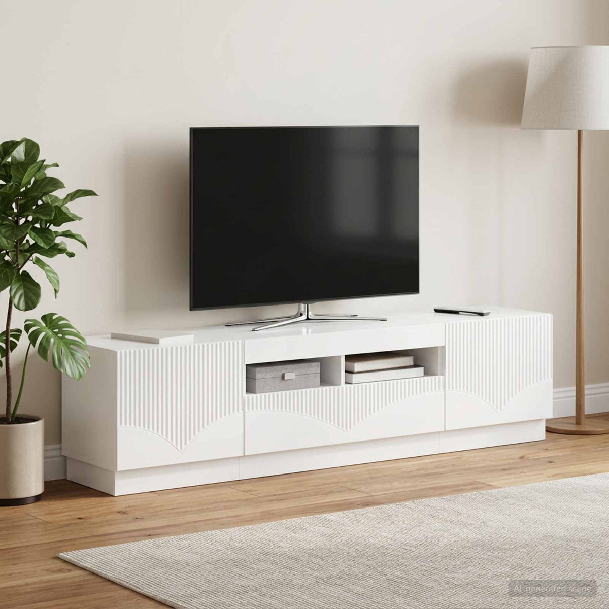 Meuble TV LED HOORN 3 pc Blanc brillant Bois d'ingénierie