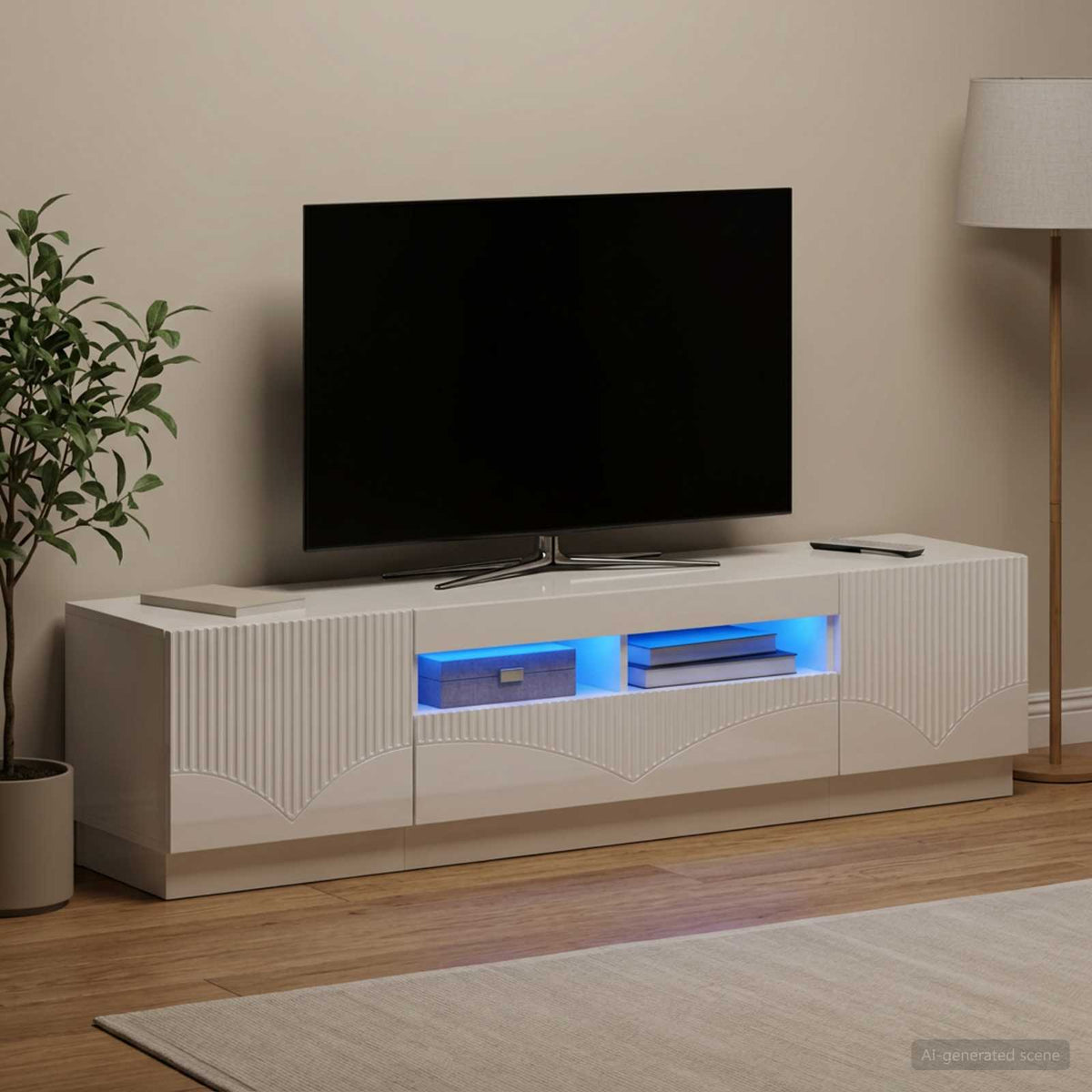 Meuble TV LED HOORN 3 pc Blanc brillant Bois d'ingénierie