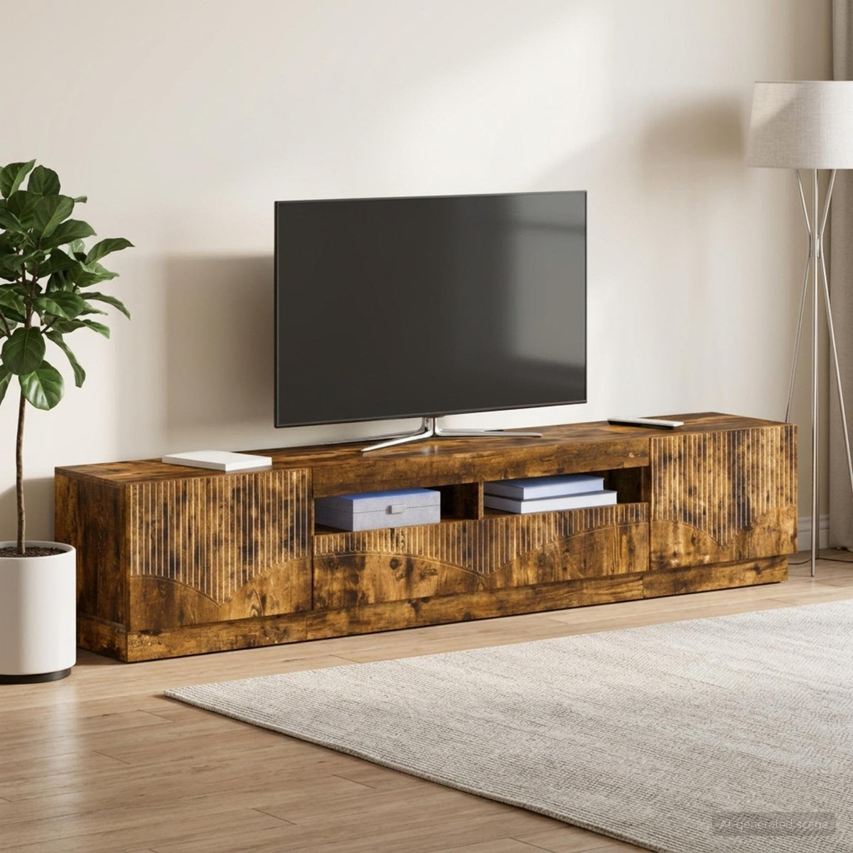 Meuble TV LED HOORN 3 pc Chêne fumé Bois d'ingénierie