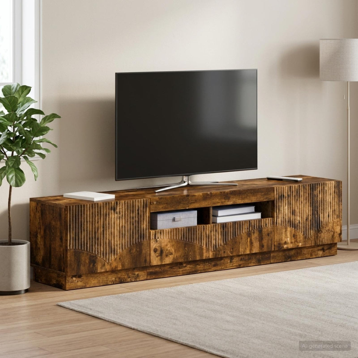 Meuble TV LED HOORN 3 pc Chêne fumé Bois d'ingénierie