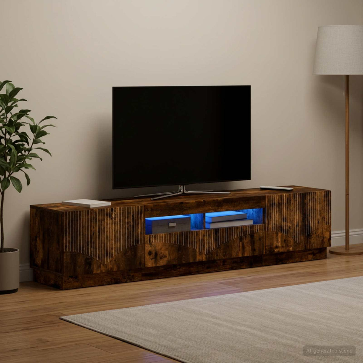 Meuble TV LED HOORN 3 pc Chêne fumé Bois d'ingénierie