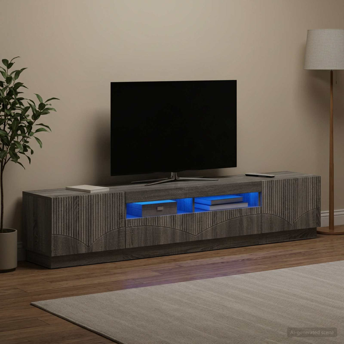 Meuble TV LED HOORN 3 pc Sonoma gris Bois d'ingénierie
