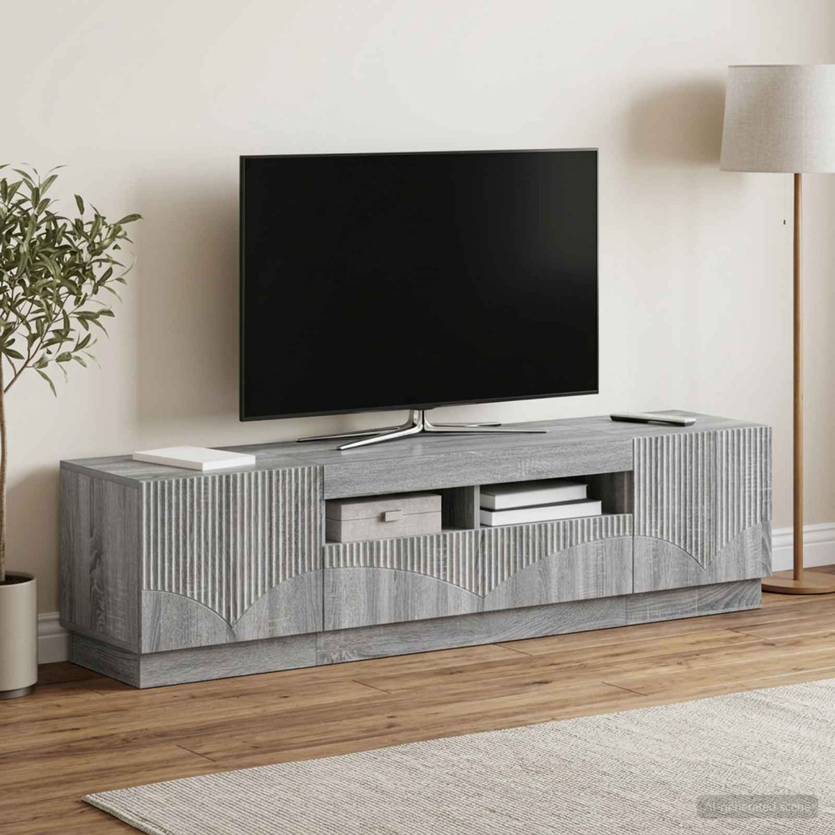 Meuble TV LED HOORN 3 pc Sonoma gris Bois d'ingénierie