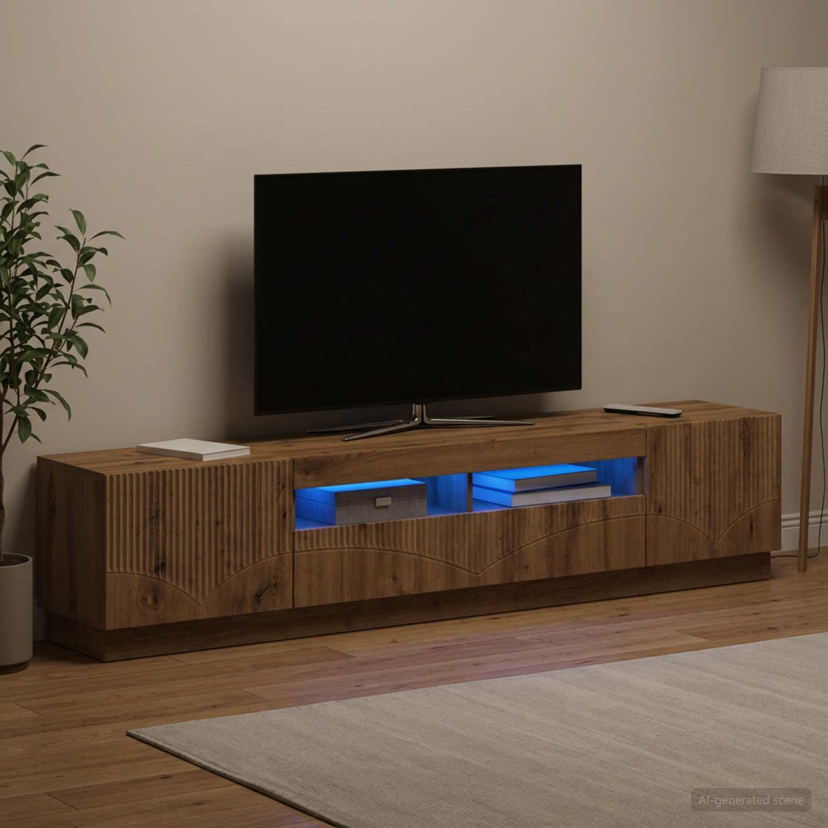 Meuble TV LED HOORN 3 pc Chêne artisanal Bois d'ingénierie