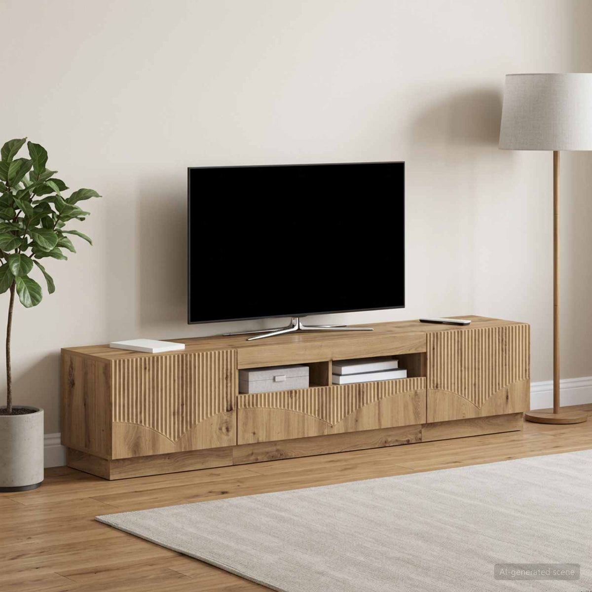 Meuble TV LED HOORN 3 pc Chêne artisanal Bois d'ingénierie