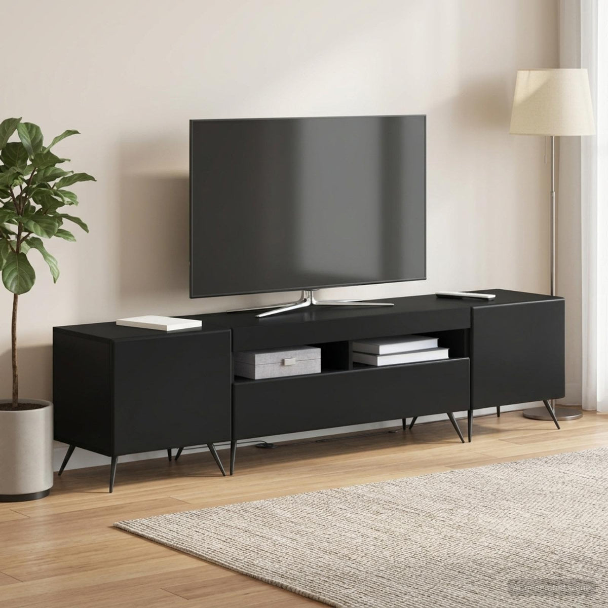Meuble TV LED BREDA 3 pc Noir Bois d'ingénierie