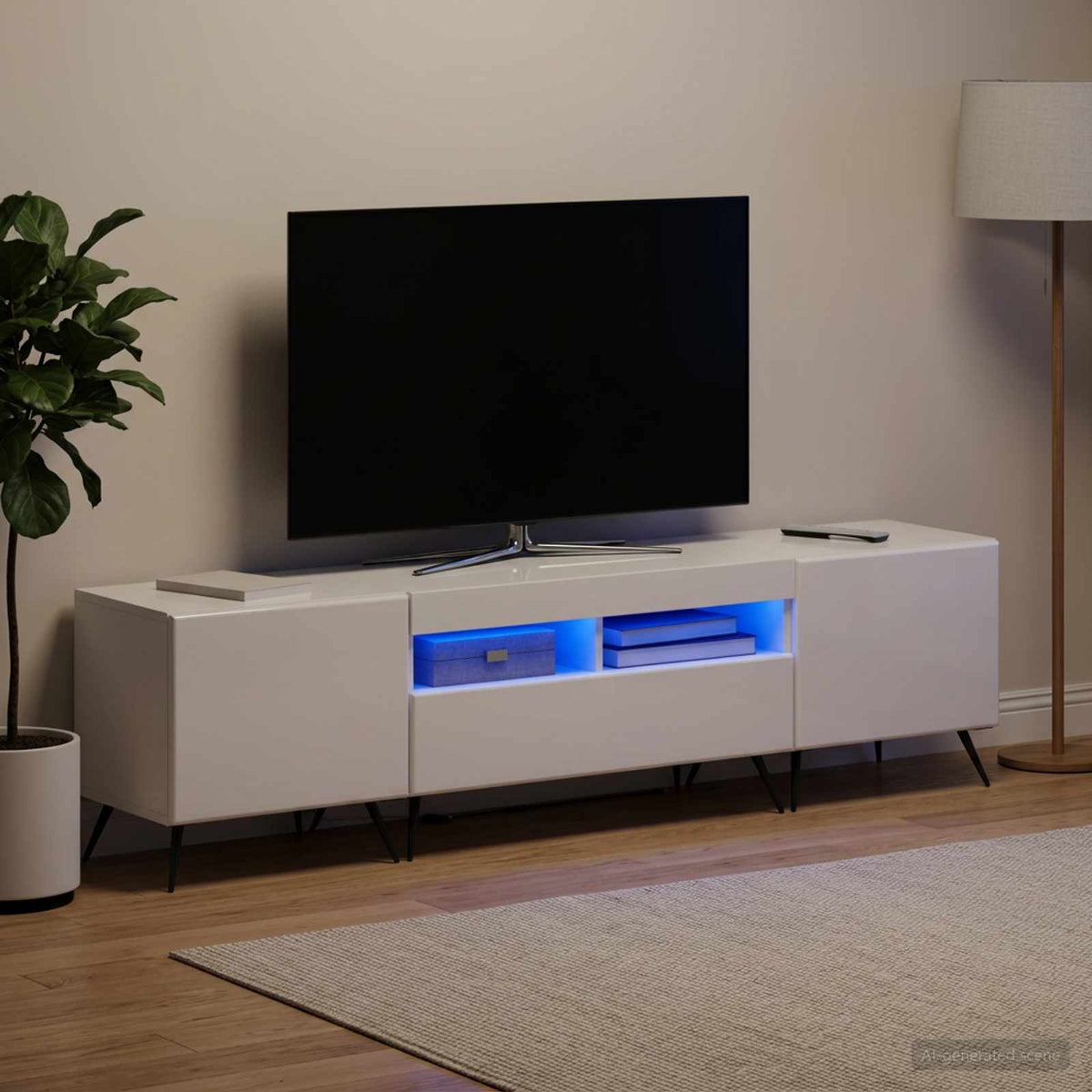 Meuble TV LED BREDA 3 pc Blanc brillant Bois d'ingénierie
