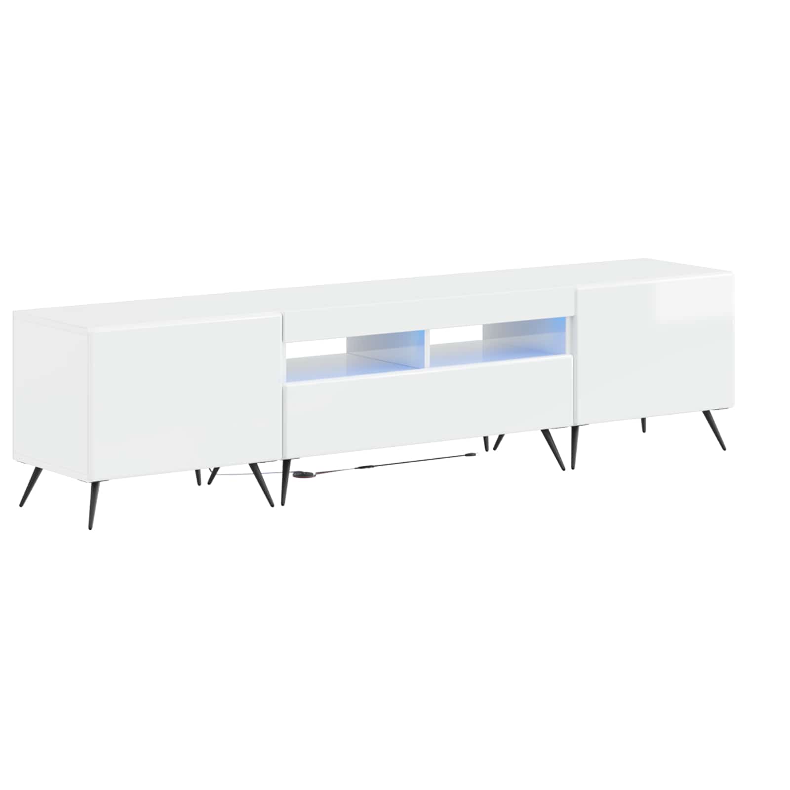 Meuble TV LED 5 pièces Blanc brillant Bois d'ingénierie