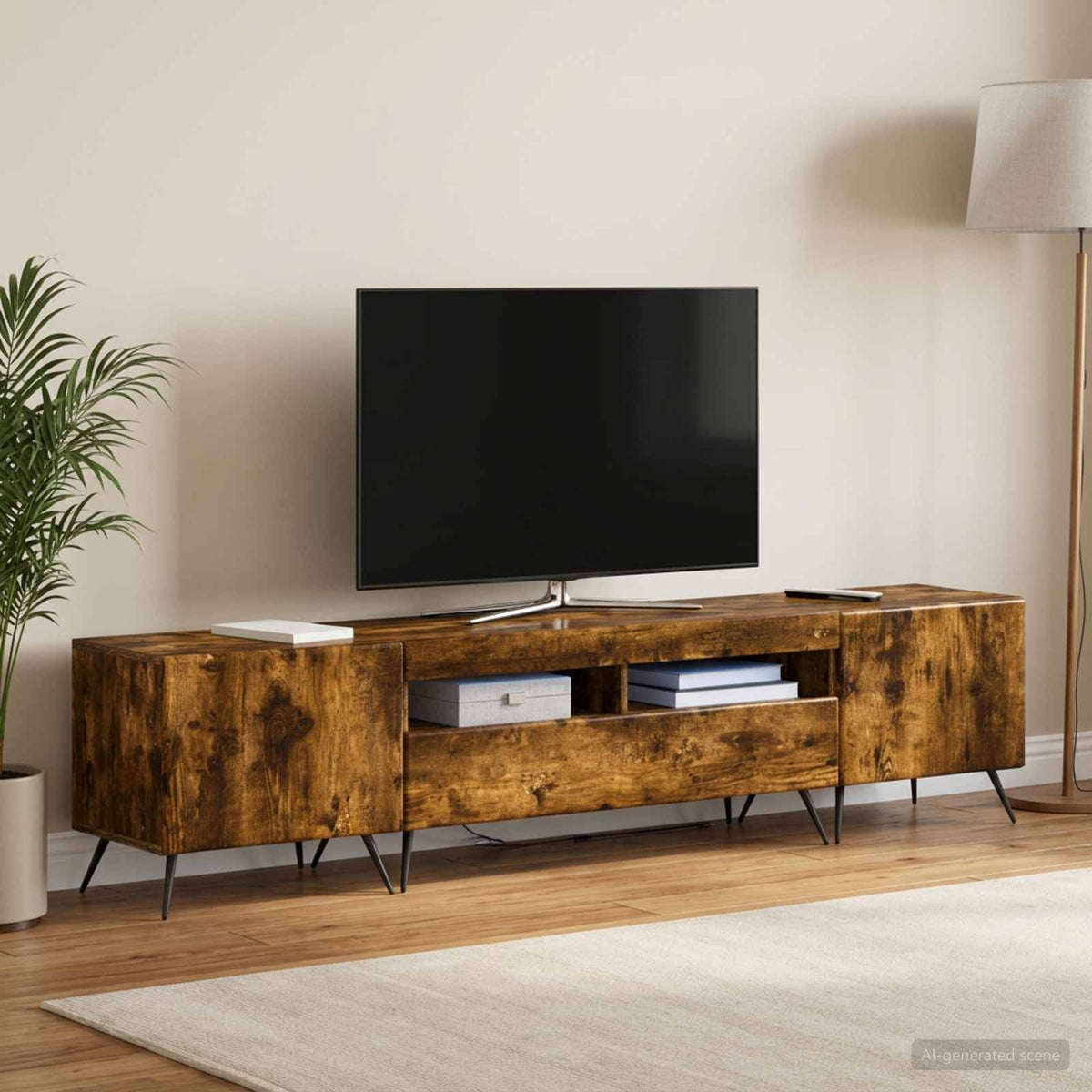 Meuble TV LED BREDA 3 pc Chêne fumé Bois d'ingénierie