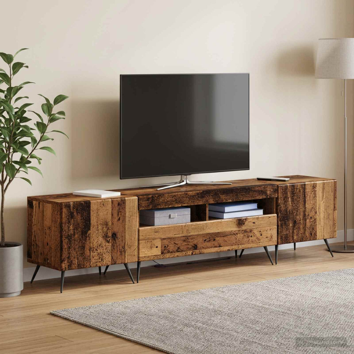 Meuble TV LED BREDA 3 pc Bois ancien Bois d'ingénierie