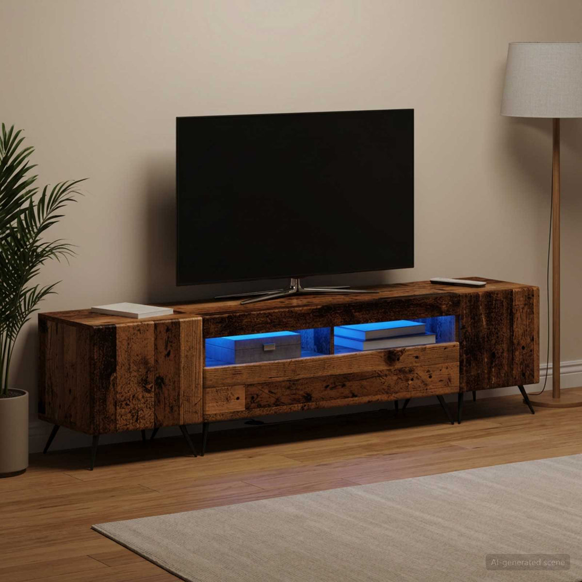 Meuble TV LED BREDA 3 pc Bois ancien Bois d'ingénierie