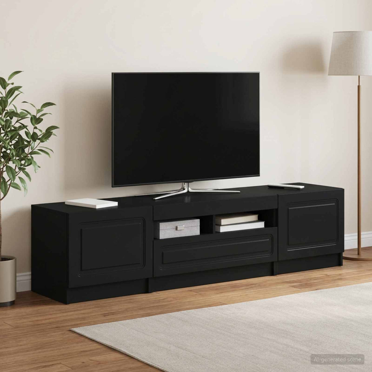 Meuble TV LED UTRECHT 3 pc Noir Bois d'ingénierie
