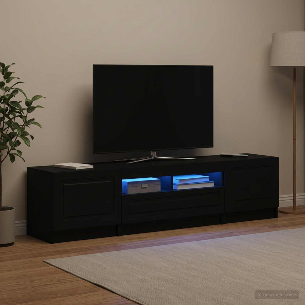 Meuble TV LED UTRECHT 3 pc Noir Bois d'ingénierie