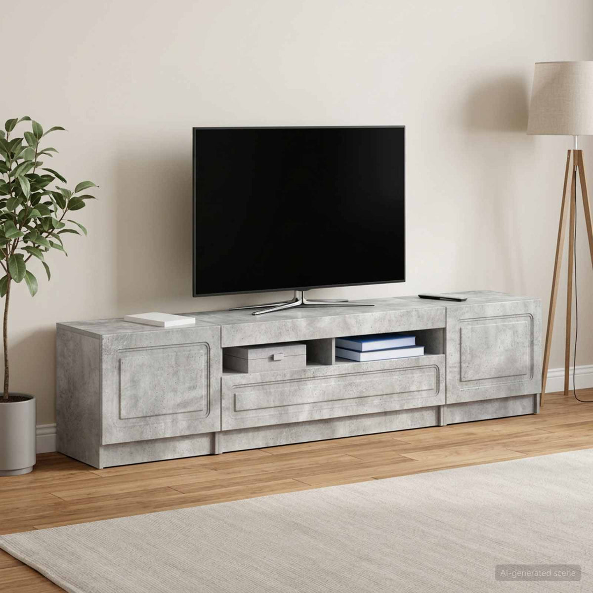 Meuble TV LED UTRECHT 3 pc Gris béton Bois d'ingénierie