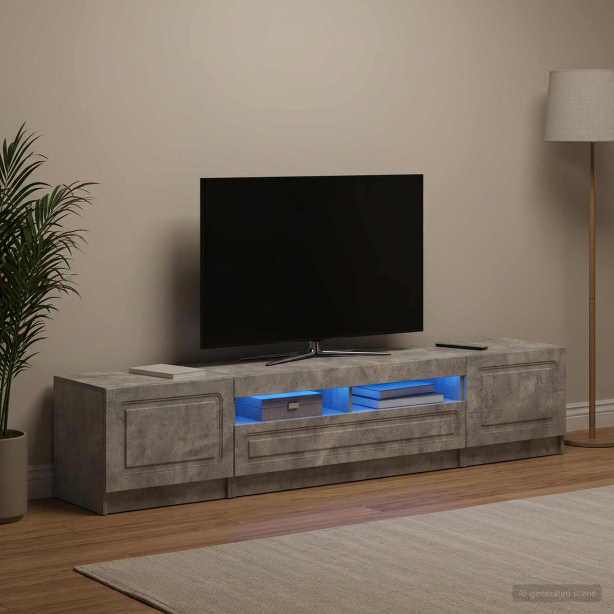 Meuble TV LED UTRECHT 3 pc Gris béton Bois d'ingénierie