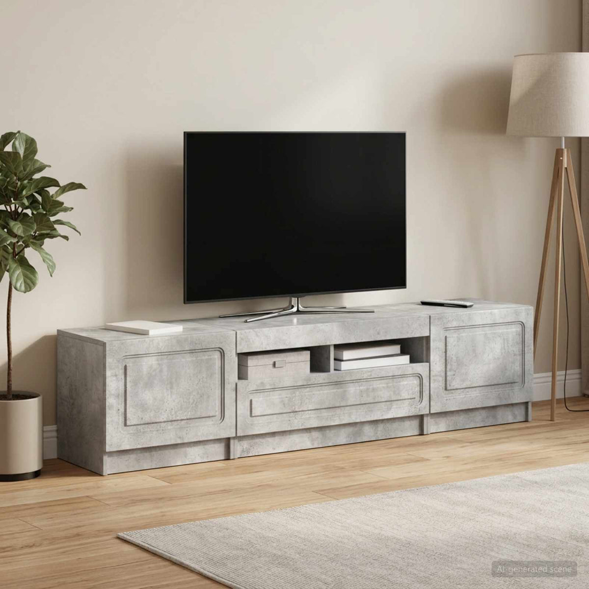 Meuble TV LED UTRECHT 3 pc Gris béton Bois d'ingénierie