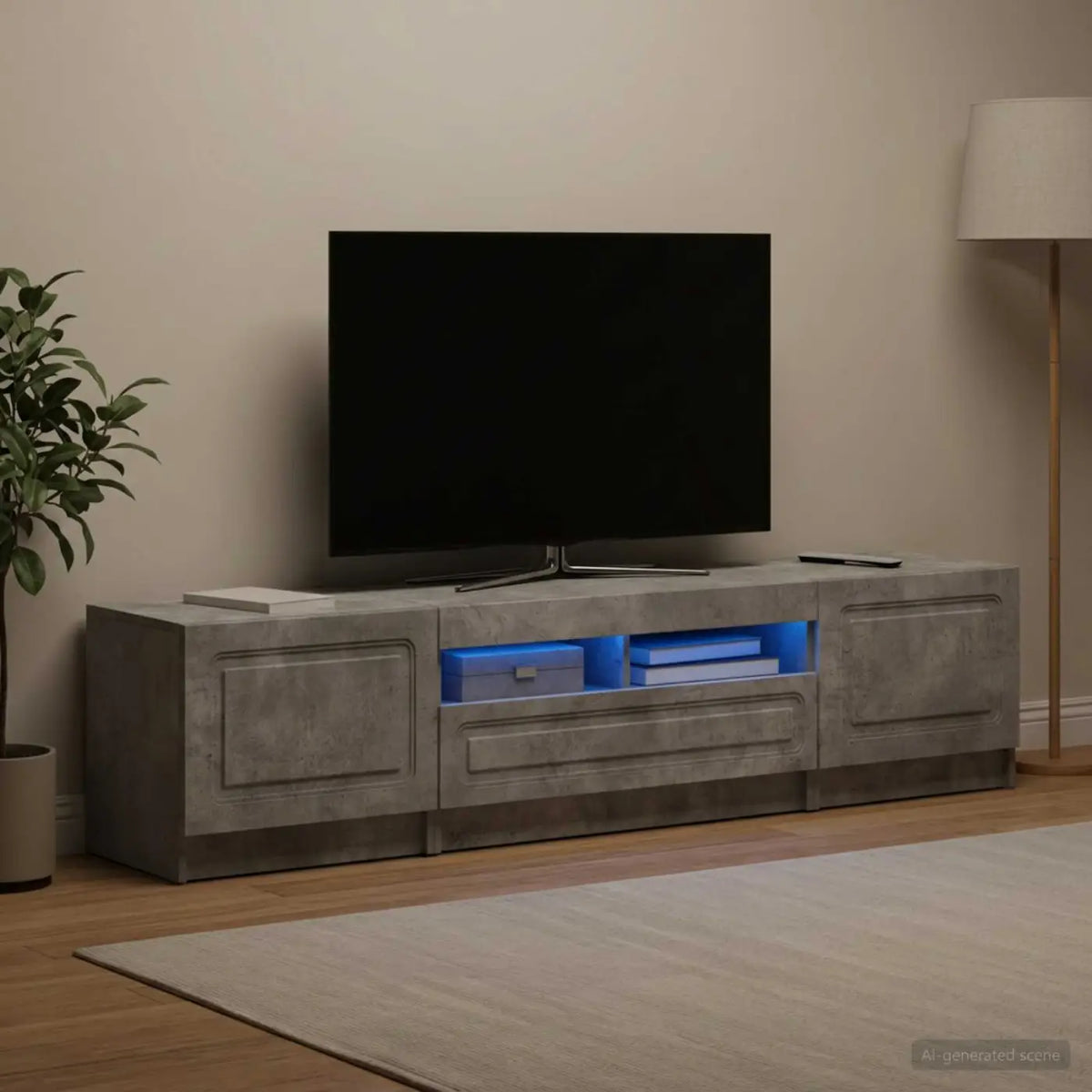 Meuble TV LED UTRECHT 3 pc Gris béton Bois d’ingénierie - XIOS