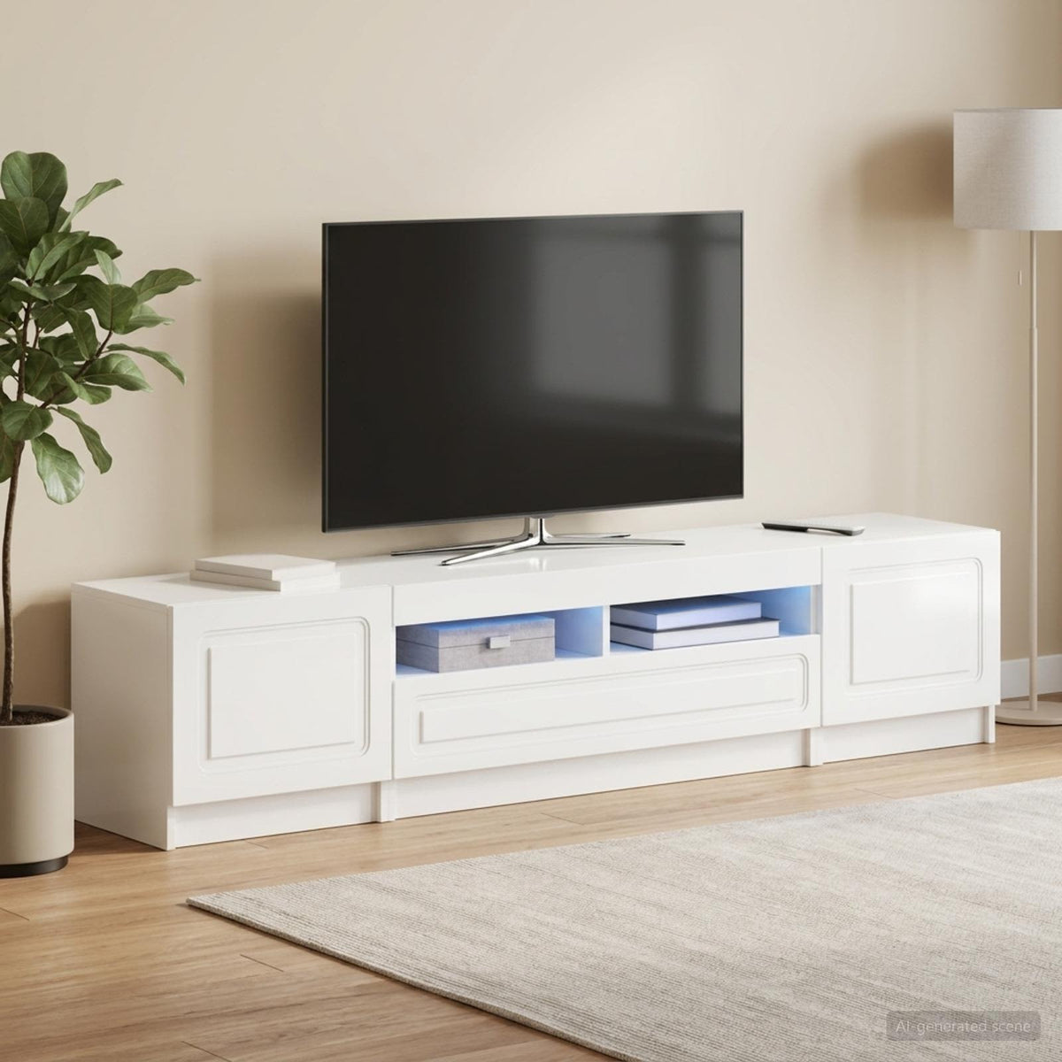 Meuble TV LED UTRECHT 3 pc Blanc brillant Bois d'ingénierie