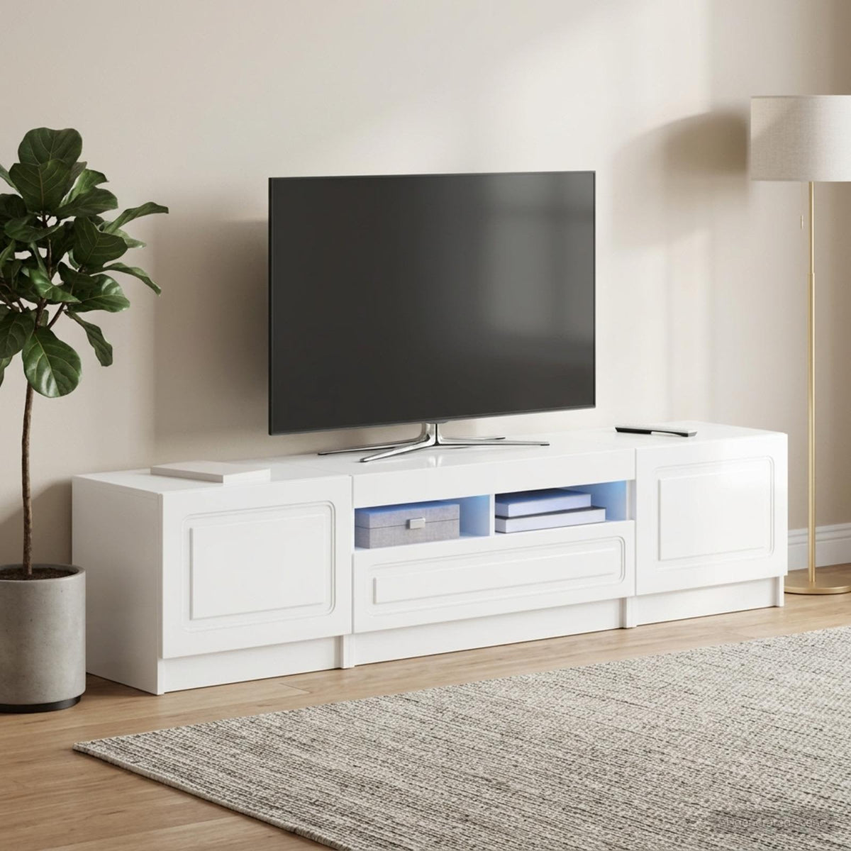 Meuble TV LED UTRECHT 3 pc Blanc brillant Bois d'ingénierie