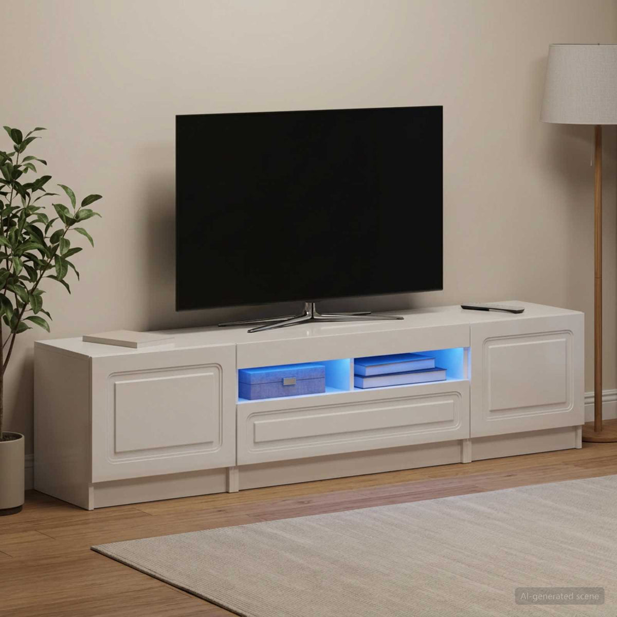 Meuble TV LED UTRECHT 3 pc Blanc brillant Bois d'ingénierie