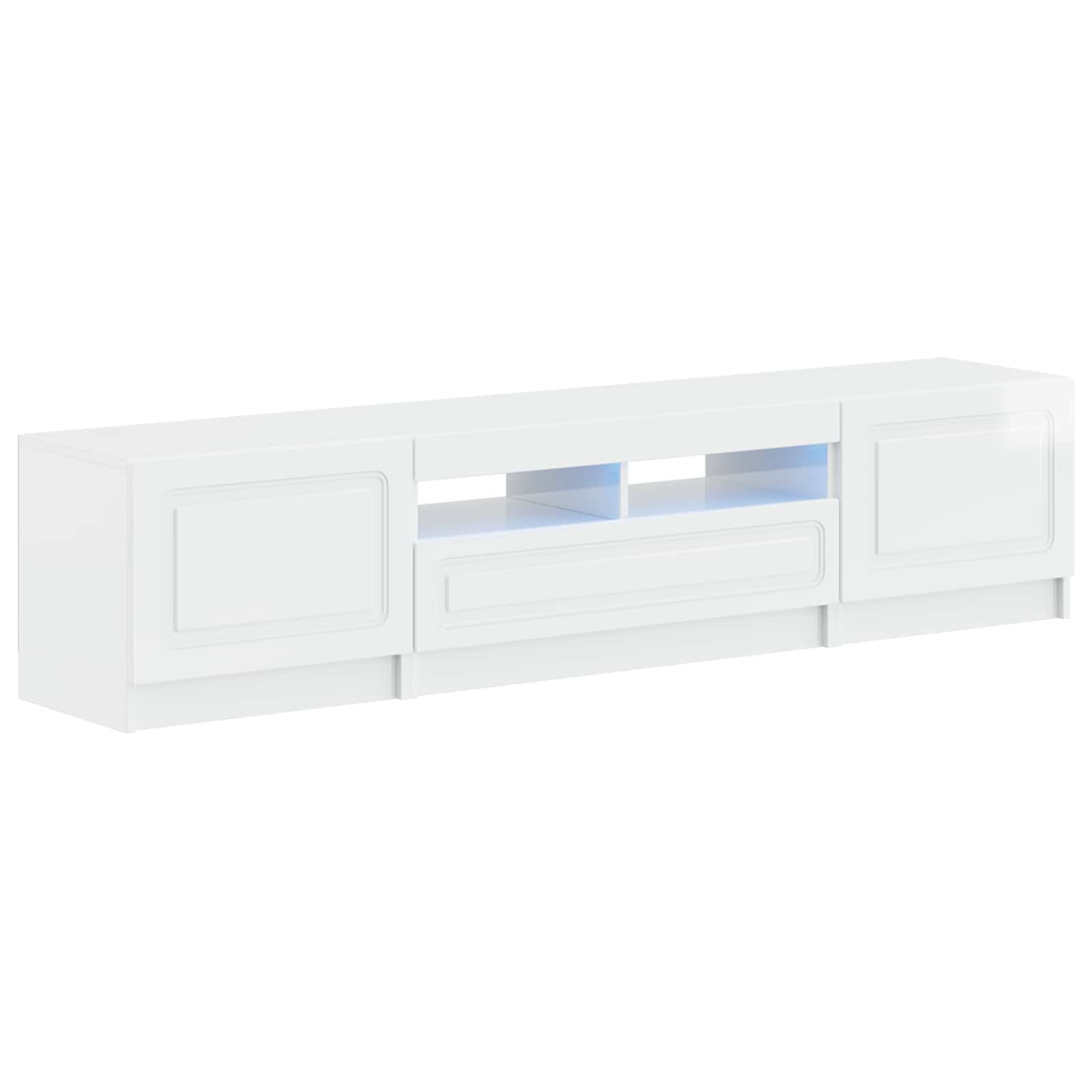 Meuble TV LED 5 pièces Blanc brillant Bois d'ingénierie