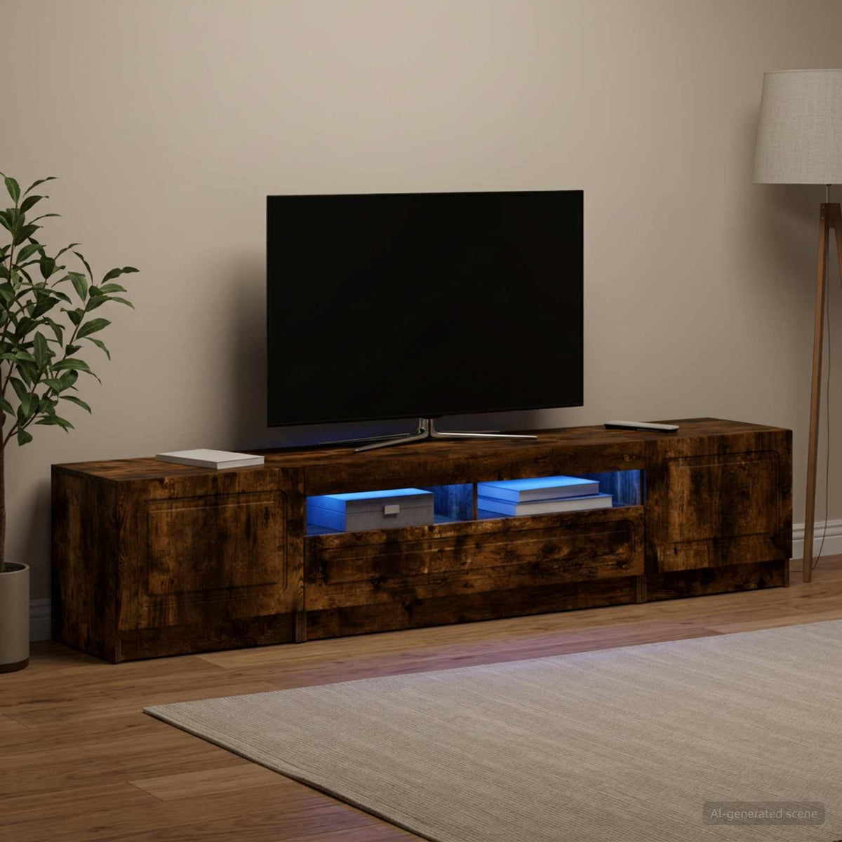 Meuble TV LED UTRECHT 3 pc Chêne fumé Bois d'ingénierie