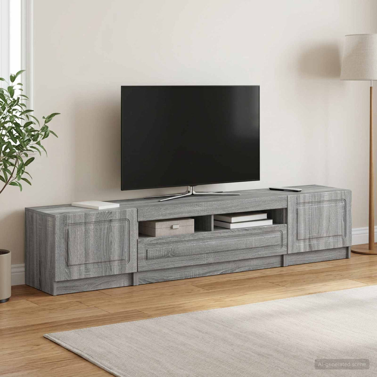 Meuble TV LED UTRECHT 3 pc Sonoma gris Bois d'ingénierie