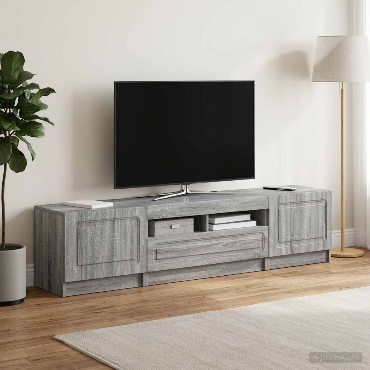 Meuble TV LED UTRECHT 3 pc Sonoma gris Bois d'ingénierie