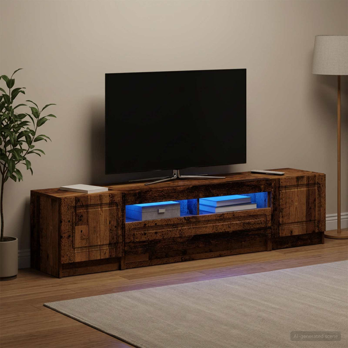 Meuble TV LED UTRECHT 3 pc Bois ancien Bois d'ingénierie