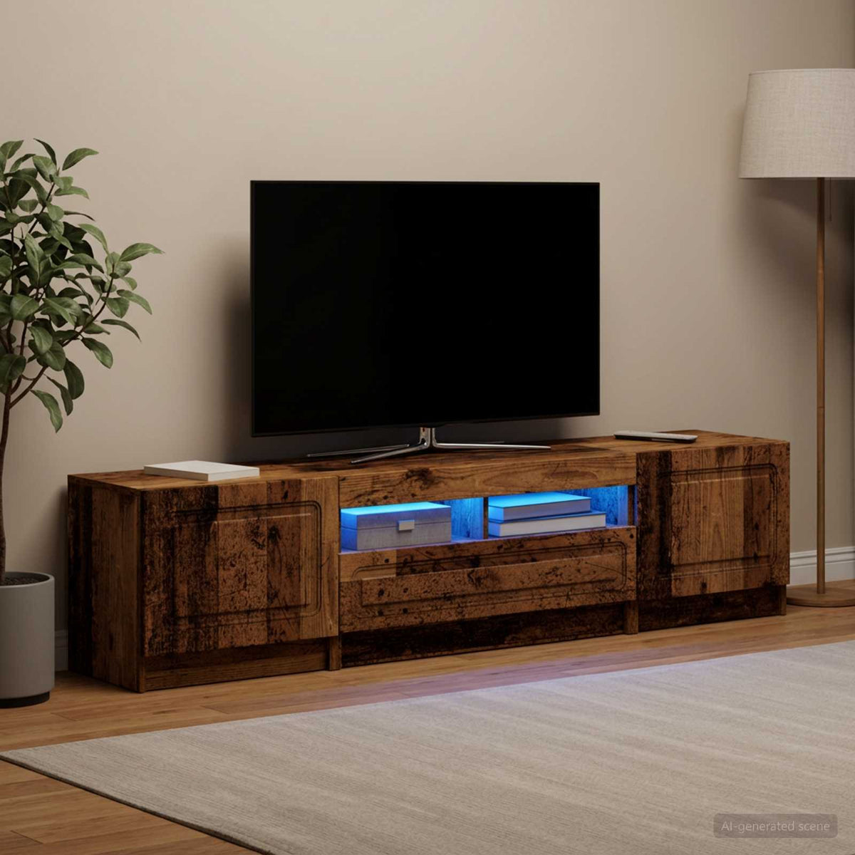 Meuble TV LED UTRECHT 3 pc Bois ancien Bois d'ingénierie