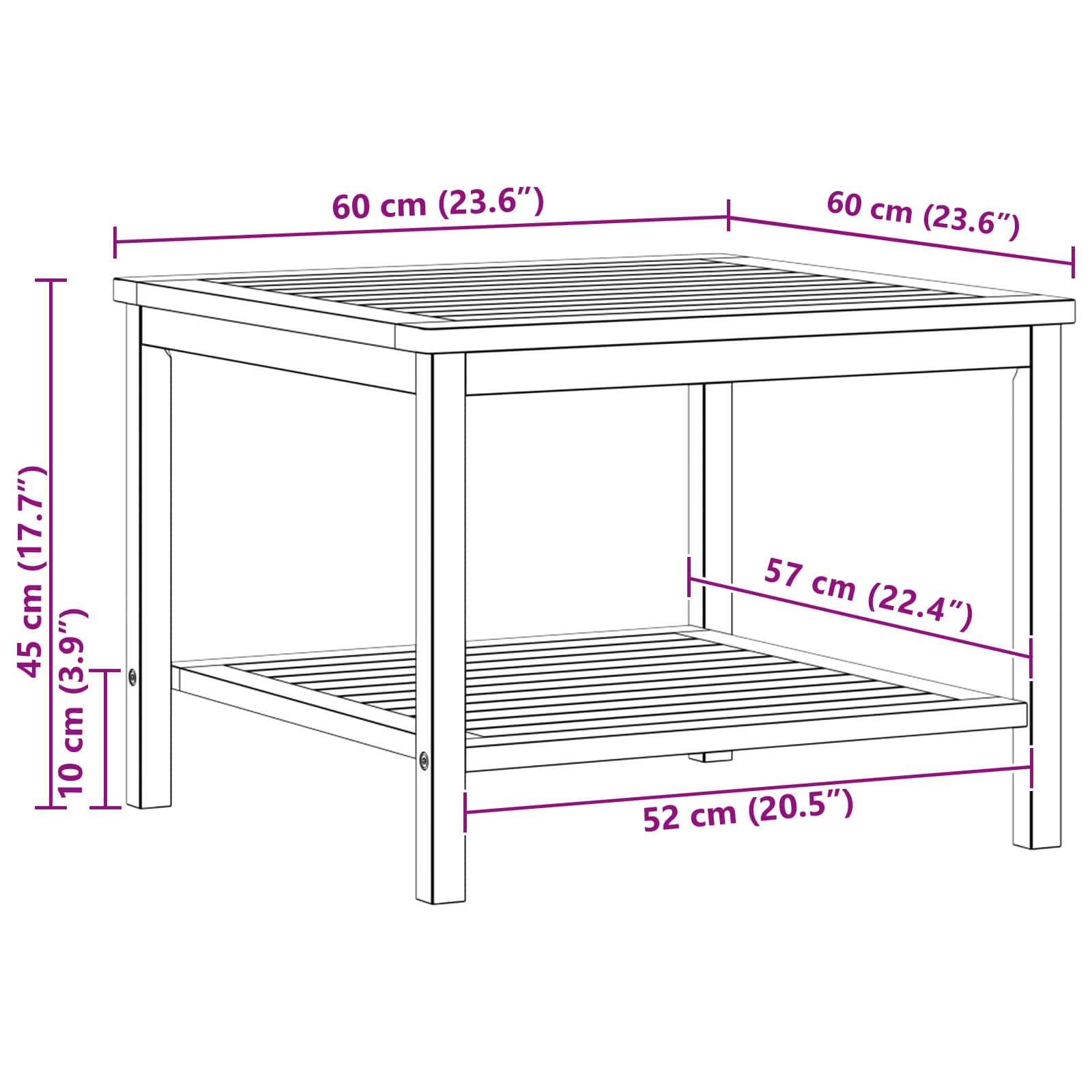 Table d'appoint Huile Naturelle 60 x 60 x 45 cm - XIOS