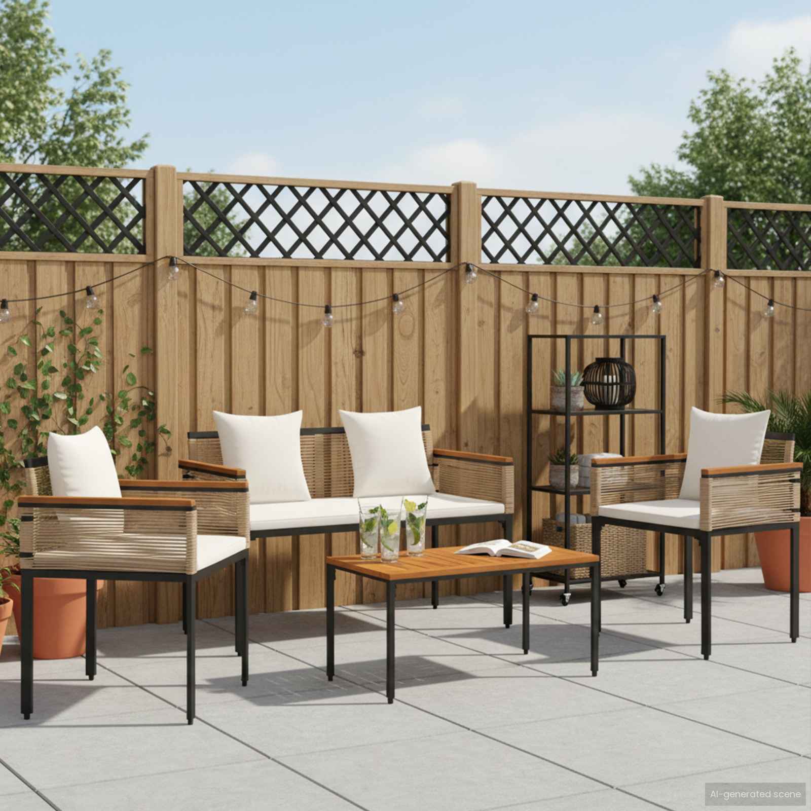 Ensemble de meubles d'extérieur Beige et blanc crème polyrotin - XIOS