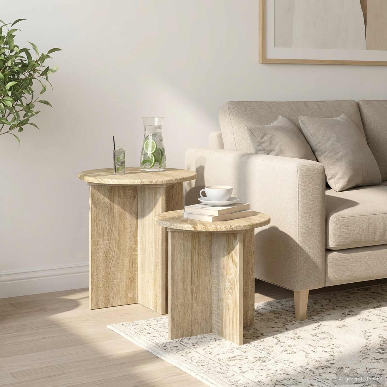 Ensemble de tables d'appoint 2 pc Chêne Sonoma Ø 45 x 45 cm - XIOS