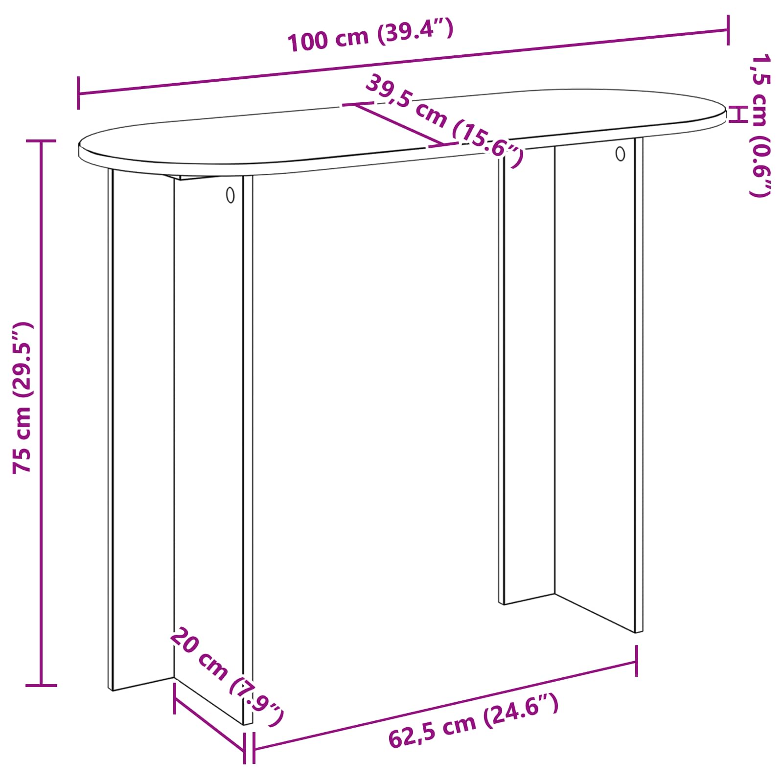 Table console Chêne fumé 100 x 39,5 x 75 cm Bois d'ingénierie - XIOS