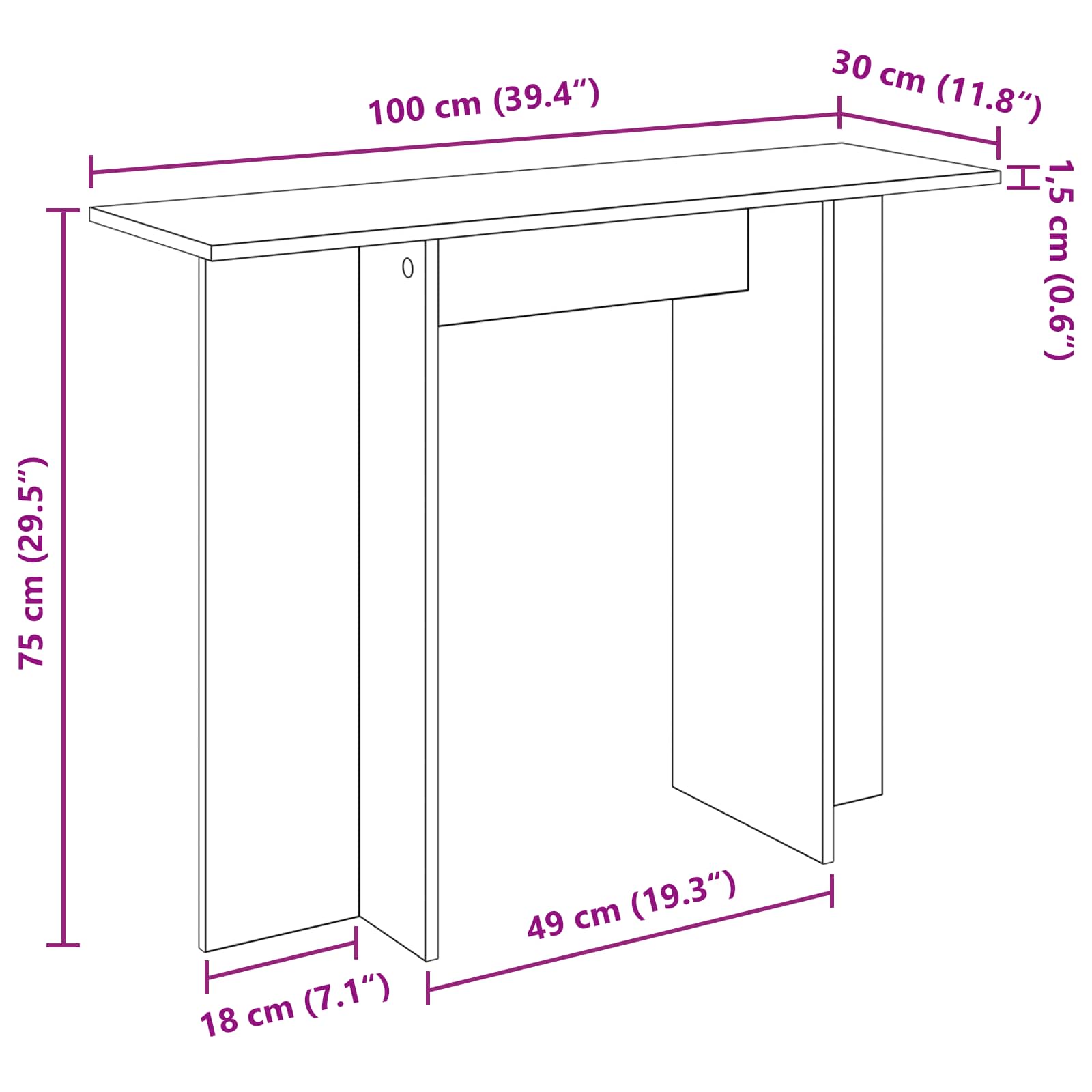 Table console Blanc 100 x 30 x 75 cm Bois d'ingénierie - XIOS