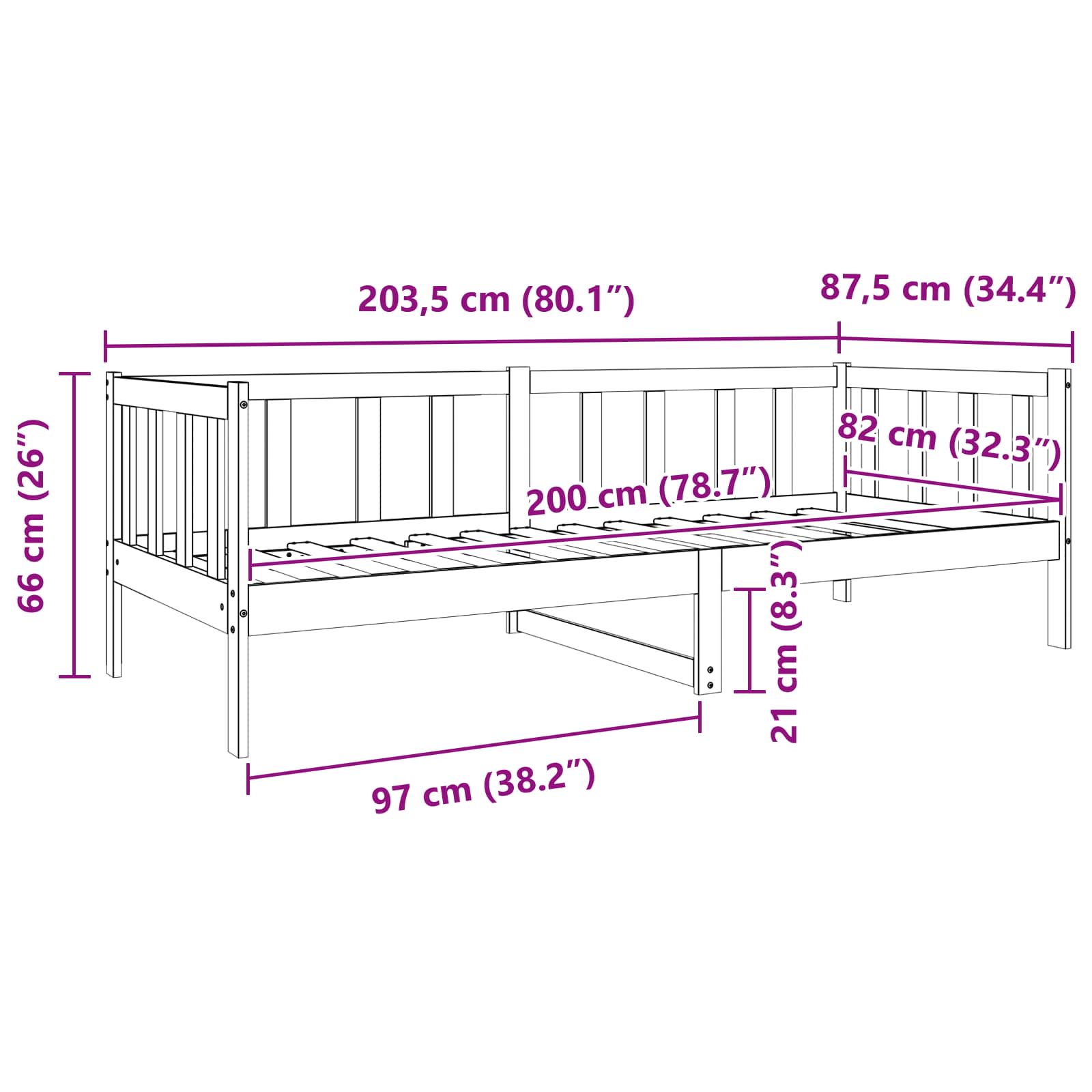 Cadre de lit Cire marron 80 x 200 cm Bois de pin massif - XIOS