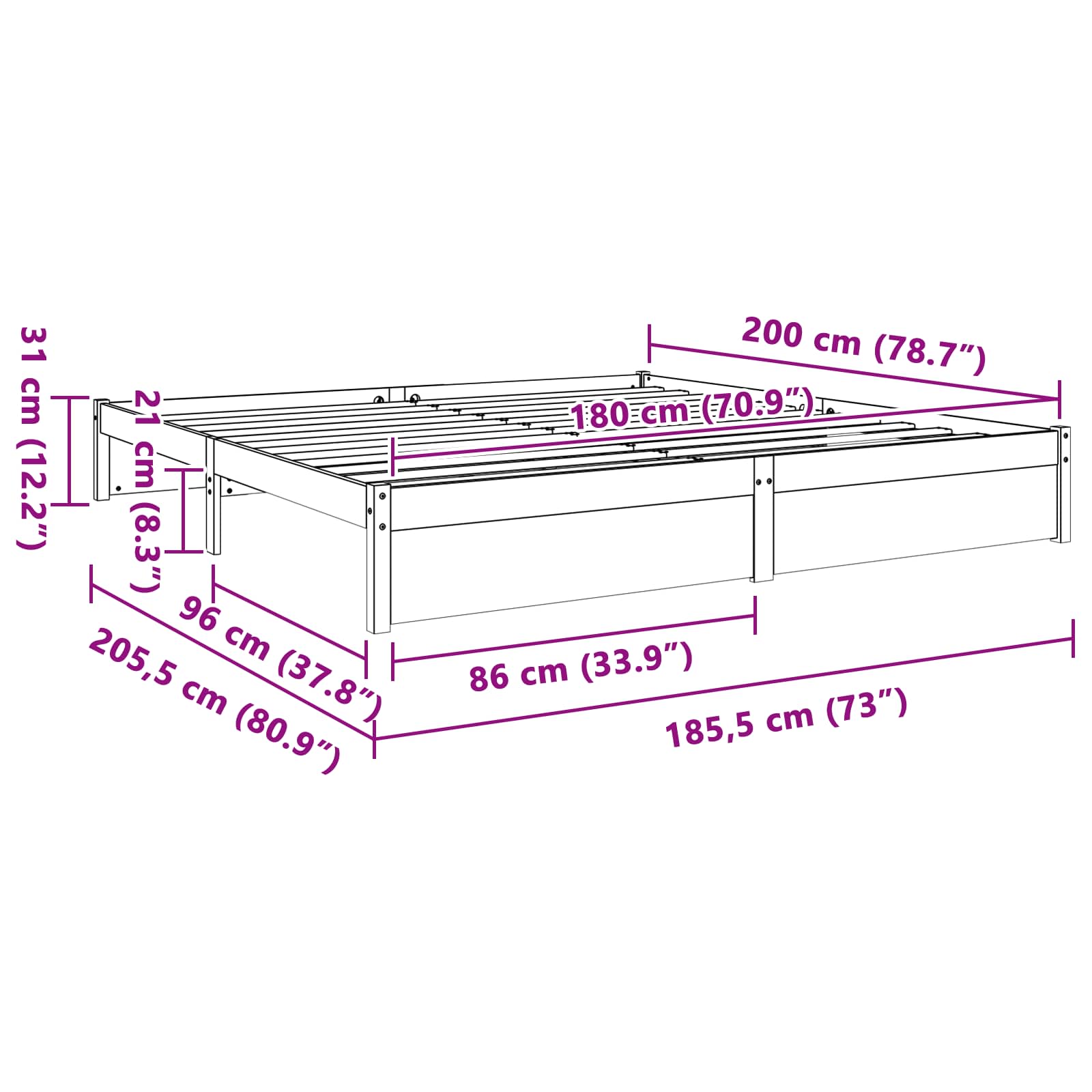 Cadre de lit Cire marron 180 x 200 cm Bois de Pin Massif - XIOS