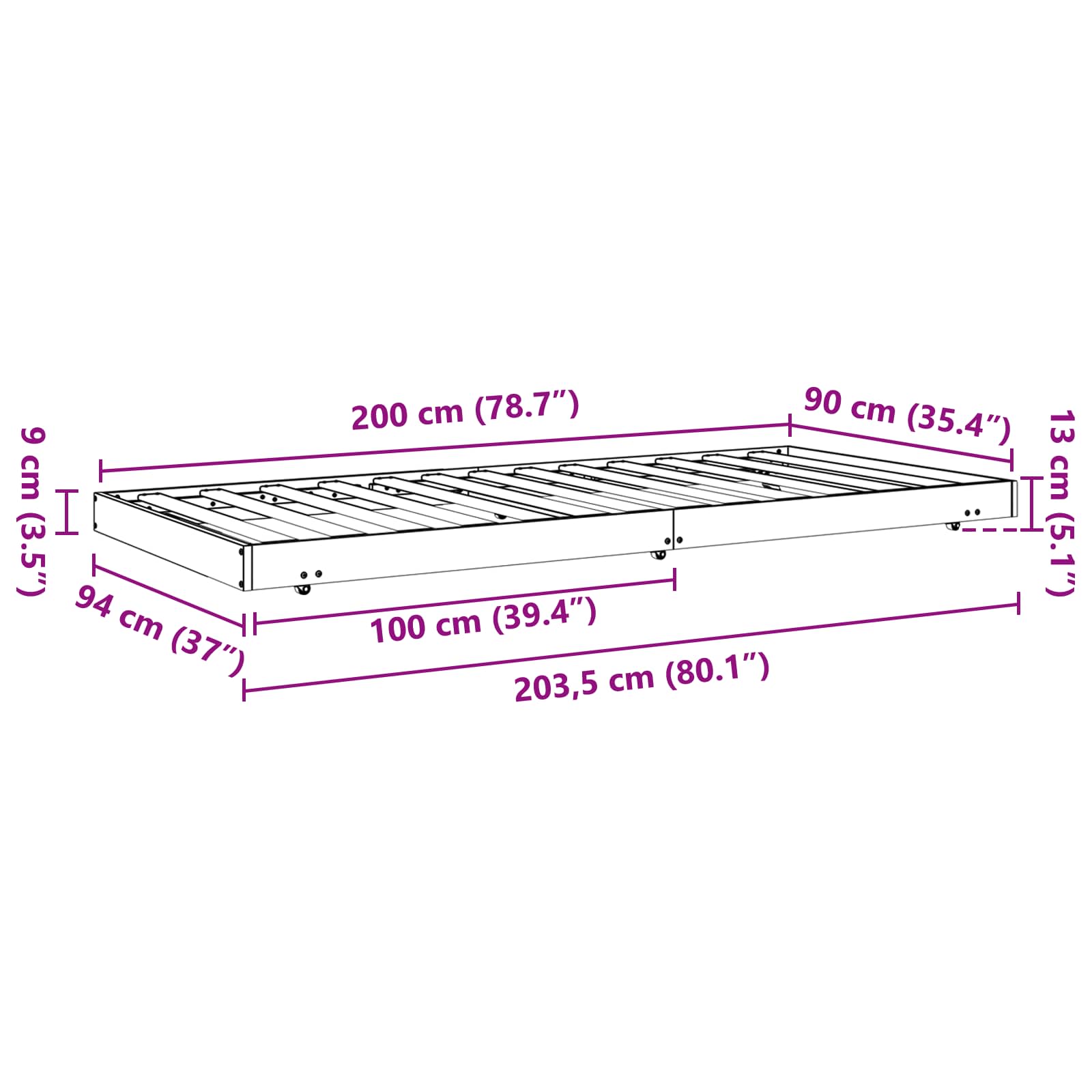 Cadre de lit Cire marron 90 x 200 cm Bois de pin massif - XIOS